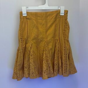 Free People Mustard A-Line Lace Skirt